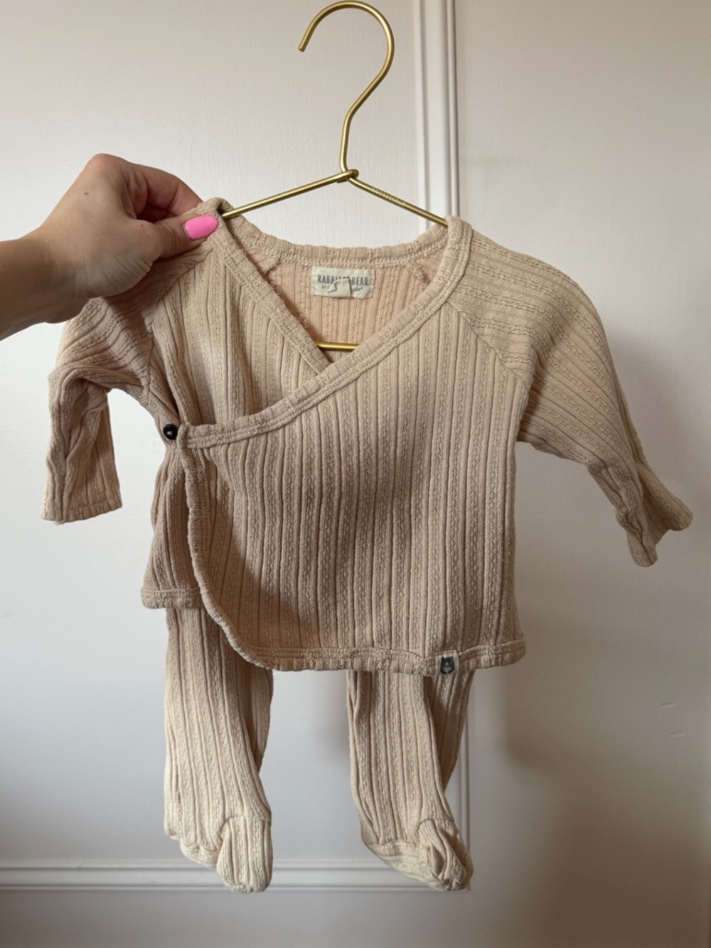 rabbit + bear infant pointelle wrap top and footed pants two piece set